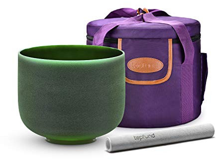 TOPFUND Green F Note Crystal Singing Bowl Heart Chakra 20 cm with Heavy Duty Sound Bowl Carrying Case and Singing Bowl Suede Striker