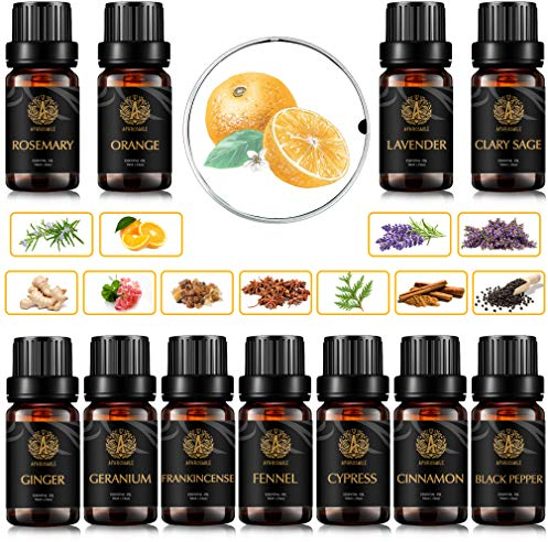 Aromatherapie Schwarzer Pfeffer ätherisches Öl Set für Diffusor, 100% reine Zypresse ätherische Öle Kit für Hause, 11x10ml Therapeutische Grade Weihrauch ätherisches Öl Kit- Cinnamon, Rosmarin Öle...