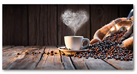 Tulup Glas-Bild Wandbild aus Glas - Wandkunst - Wandbild hinter gehärtetem Sicherheitsglas - Dekorative Wand für Küche & Wohnzimmer 120x60 - Essen & Getränke - Kaffee Tasse - Braun