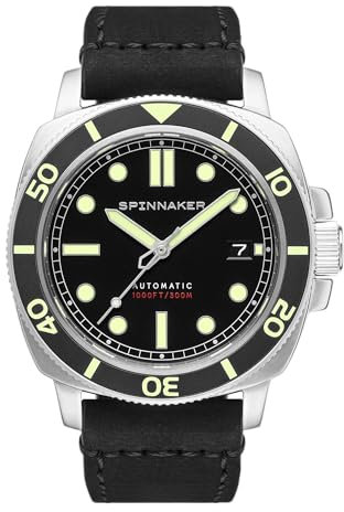 Spinnaker Mens 42mm Hull Diver Automatic Tuxedo Black 3 Hands Watch with Genuine Leather Strap SP-5088-01