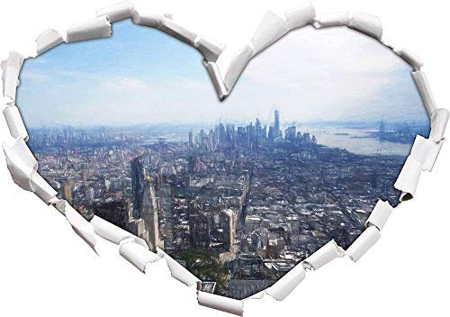 KAIASH 3D Wandsticker New York City Panorama Kunst Buntstift Effekt Herzform im 3D Look Wand oder Türaufkleber Wandsticker Wandtattoo Wanddekoration 62x43cm