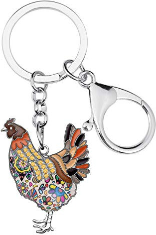 BONSNY Emaille-Legierung süße Bauernhof Tier Huhn Hahn Schlüsselanhänger für Frauen Auto Tasche Schlüssel Henne Geschenke Schmuck Zubehör Charms (Kaffee)