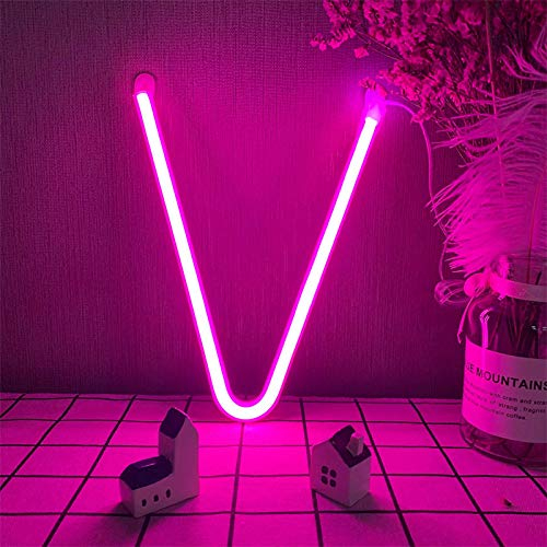 LED-Buchstaben V Neonlichter Rosa Neon Brief Zeichen A-Z Alphabet Marquee Dekoration Beleuchtet Buchstabe Neonzeichen Batterie oder USB operiert für Party Hochzeitsempfänge Ferienhaus Bad Braut Bar D