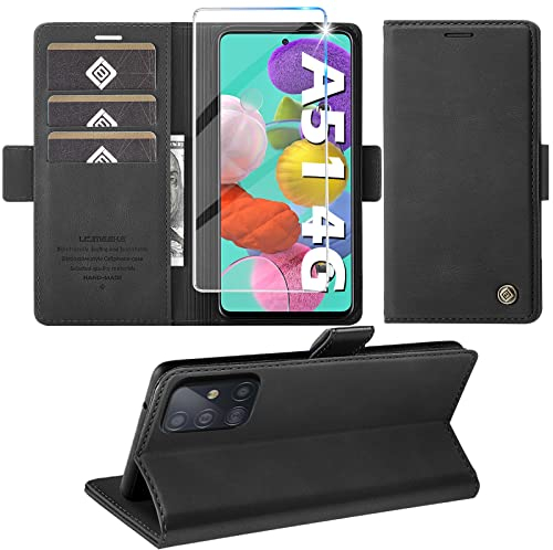 Giyer Handyhülle für Samsung Galaxy A51 4G Hülle mit Displayschutzfolie aus gehärtetem Glas, Galaxy A51 4G Hülle Brieftasche Leder Kartenfach Standfunktion Schutzhülle für Samsung A51 4G Hülle Flip C