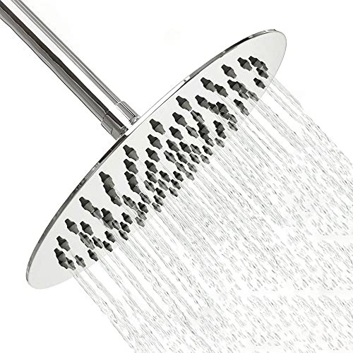 Klobvtt Edelstahlrunder Ain-Duschkopf, 8-Zoll-Hochfluss-Regenduschkopf, moderner Stil, ultradünnes Design, druckerhöhender Regenduschkopf (ohne Verlängerungsarm)