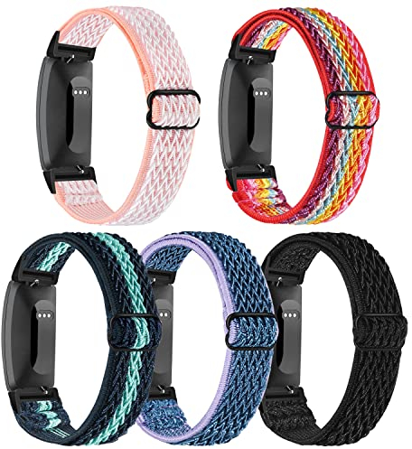 Verstellbares, elastisches Armband für Inspire 2 / Inspire / Inspire HR, elastisches weiches Nylon, sportlich, atmungsaktiv, Ersatzarmband für Damen und Herren, 5 Stück, Kein Edelstein