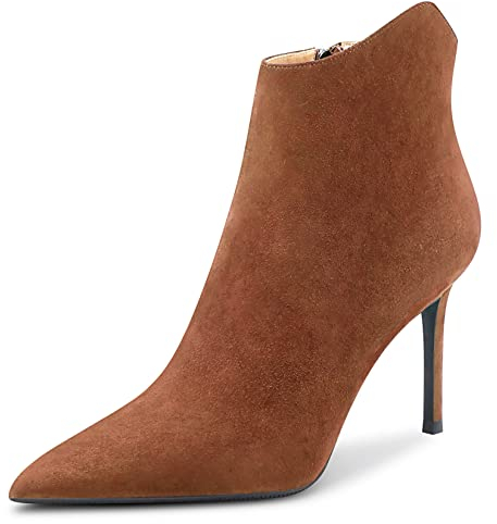 Saekcted Donna Spillo Alto High Tacco Heel a Punta Stivaletti Classico Slip-on Ufficio Feste Stivali 10 CM Heels Marrone Scamosciato 43 EU