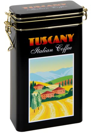 Tuscany Scene - Hermetically Sealed Rectangular Coffee Tin/Caddy/Kitchen Canister - Tuscany Scene- Black/Multi-coloured - 500 g