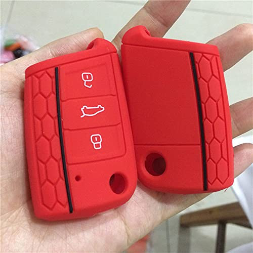 CSHU Porte-clés en Silicone Porte-clés de Voiture Porte-clés Porte-clés Porte-clés, Convient pour VW Polo Golf 7 MK7 pour Skoda Octavia Combi A7 Seat Leon Lbiza Cuptra, Rouge avec Noir