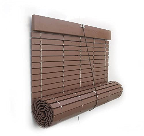 Persiana Alicantina arrotolabile su misura in legno, colore marrone, freno e puleggia, in metallo, larghezza 150 cm x 120 cm