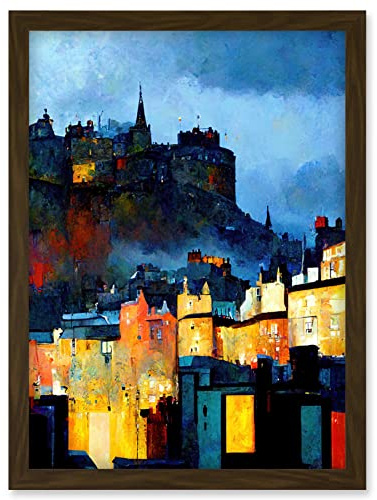 Doppelganger33 LTD Edinburgh Castle From Grassmarket Cityscape Modern Artwork Framed Wall Art Print A4
