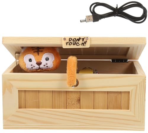 Gadpiparty Tiger Useless Box - Fully Assembled Automatic Switch Toy with USB Power - Funny Stress & Desk Decoration Gift for Adults & Kids 6+ (Wooden Cute Tiger Design)