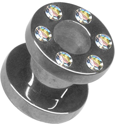 Generisch Flesh-Tunnel 4mm – 25mm CHIRURGENSTAHL 316L EDEL-STAHL Tunnel-Piercing Ohr-Stecker Double-Flared Schraub-Gewinde Strass-Stein Zirkonia-Kristall (4mm, Silber mit Kristallen Weiß)