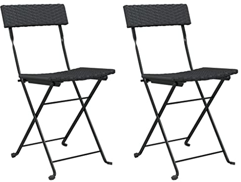 vidaXL Bistrostühle 2 STK., Bistrostuhl Klappbar Stahlrahmen, Klappstuhl für Garten Terrasse, Gartenstuhl Terrassenstuhl, Schwarz Poly Rattan Stahl
