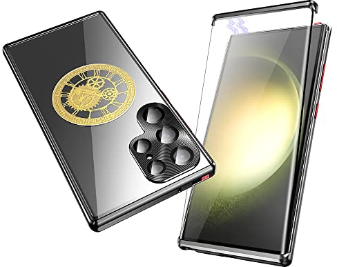 ksscaly Hülle für Samsung Galaxy S23 Ultra, 360 Grad Schutz Case Kompatibel mit Magsafe Rückseite Cover+Schutzfolie+Magnetische Adsorption Metallrahmen Handyhülle mit Safty Lock für S23U (Schwarz)