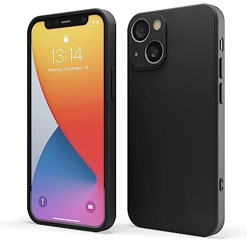 Red Ember Shockproof Case for iPhone, Ultra Slim Protective Liquid Silicone Matte Finish Phone Case with Soft Anti-Scratch Microfiber Lining (Black, iPhone 13)
