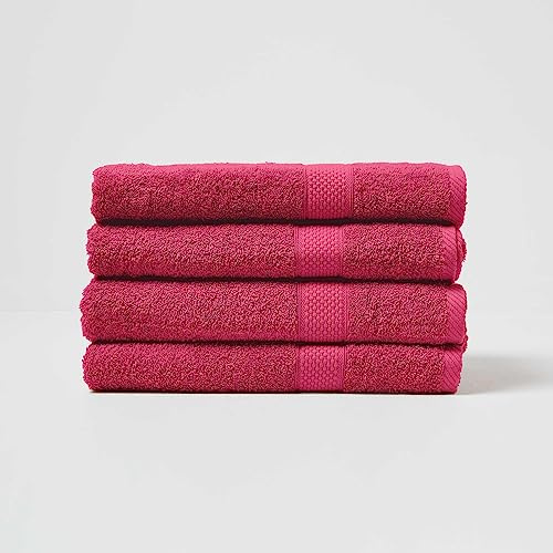 HOMESCAPES Raspberry Pink Turkish Cotton Set of 4 Bath Towels Super Soft Thick & Absorbent 500 GSM Towel Heavy Weight for everyday Luxury