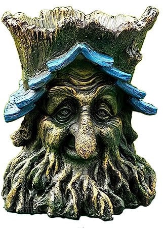 Darthome Rustic Greenman Planter Small Resin Tree Man Novelty Pagan Face Stump Flower Pot 14x18x14cm