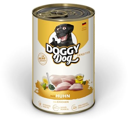 DOGGY Dog Paté Huhn Sensitive, 6 x 400 g, Nassfutter für Hunde, getreidefreies Hundefutter mit Lachsöl und Grünlippmuschel, besonders gut verträgliches Alleinfuttermittel, Made in Germany