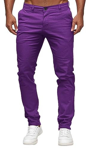 Beokeuioe Pantaloni lunghi da uomo, per il tempo libero, skinny slim fit, pantaloni lunghi chino, elasticizzati, da uomo, casual, con tasche, da lavoro, taglie forti, viola., XXXL