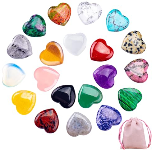 Herz aus Stein, Kaluofan 20 Stück Edelsteine, Edelsteine für Kinder,Edelstein Herz,Glückssteine,Kristalle,Natürliche Bunte Kristalle Steine, Stein für Meditation, Chakra, Reiki, Energieausgleich