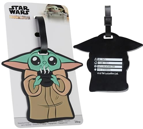 Disney Kofferanhänger für Flugreisen & Kreuzfahrten, Luggage Tag mit Adresse & Name - Stitch Travel Essentials (Grün Baby Yoda)