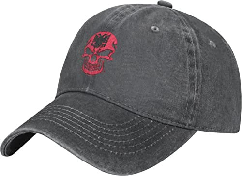501 Baseball Cap Totenkopf Mit Albanien-Flagge Trucker Hut Mode Golf Caps Klassisch Baseballkappe Für Outdoor Außenbereich Running