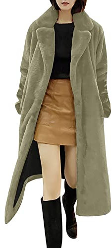 Pelzmantel Damen Daunenweste Beige Fahrrad Thermojacke Motorrad Regenjacke Frauen Elegant Faux Pelz Lang Revers Mantel Winter Herbst Warm Fellmantel Mit Tasche Sommer Motorradjacke (1-Green, 3Xl)