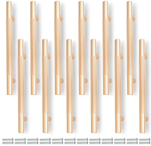 Bwintech 12 Pack Gold 150MM Knurled Cupboard Handles, 96MM Hole Centers Furniture Drawer Pulls Cupboard Knobs Cabinet Handles