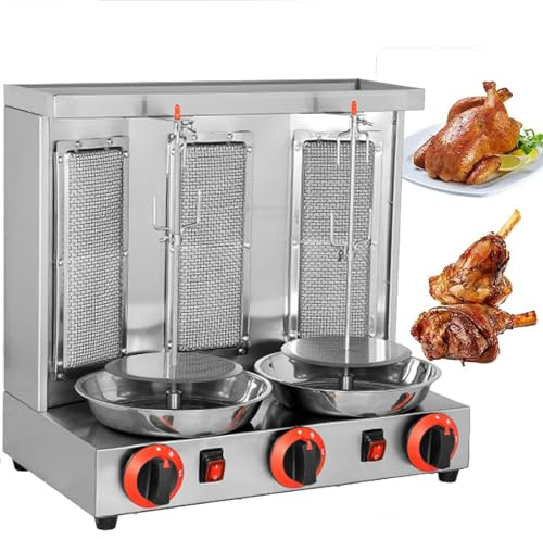 LTSRLL Barbecue Grill Gas Professional Vertical Rotisserie Oven, Countertop Kebab Cooker Rotating Roaster Baking Machine, Household Appliances Stainless Steel,Silver-L