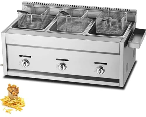 Friteuse à Gaz Professionnelle, Friteuse à Gaz 20L/30L, Friteuse à Chips De Poulet En Acier Inoxydable Pour Cuisine De Restaurant Commercial à Domicile,3Tank