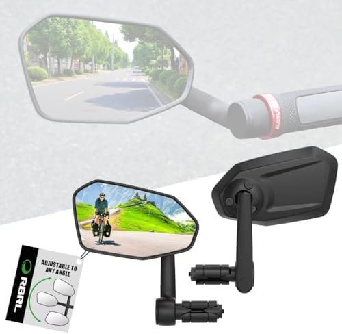 RBRL Bicycle Mirror: Not Easy to Block, Oversized Rear View Mirror, Shatterproof & Durable, 360° Adjustable for E-Bike (Left + Right)