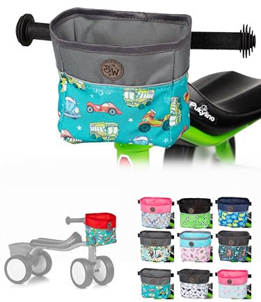 BAMBINIWELT Kinder Lenkerkorb – Tasche für Laufrad, Dreirad & Rutschfahrzeuge– für PUKYlino, WUTSCH, FITSCH & My First PUKY – wasserabweisend, robust & mit Reflektorstreifen, Farbe: Modell 02
