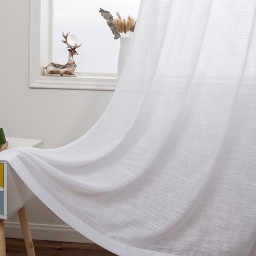 Beydodo Gardinen mit Haken für Schiene, Vorhänge Lichtdurchlässig 2er Set 107x147CM Modern Einfarbig Gardinenschals Halbtransparent Schiebevorhänge Küche Wohnzimmer Kinderzimmer, Weiß