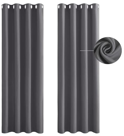 Verdunklungsvorhänge mit Ösen 170 x 150 cm Thermo Vorhang Kälteschutz Blackout Vorhänge Blickdicht, Curtains Wohnzimmer 2Er Set für Schlafzimmer Wohnzimmer, Dunkelgrau