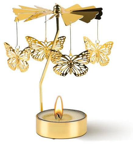 Rotierende Kerzenhalter 4.6 * 13cm Lustige Geschenke für Frauen Gold Kerzenhalter Dekoration Rotierender Teelichthalter mit Tablett für Zuhause Party Hochzeit Weihnachten(Schmetterling)