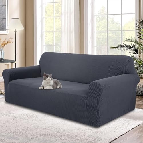 Luxshare Home Stretch Sofaüberzug waschbar Rutschfester Möbelschutz mit elastischem Bund & Schaumstoff Kratzfester Sofabezug für Kinder,Hunde und Haustiere(XL Large/Dark Gray)