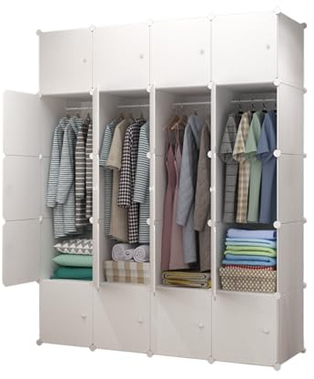 MAGIC SELECT Armario Modular Blanco, 20 Módulos, 4 Barras (175x140cm)