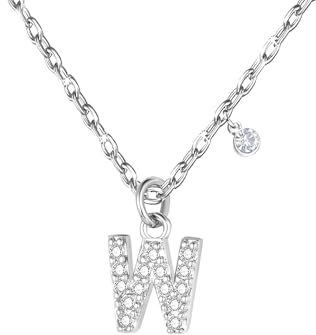 GUOYU 26 Halskette mit Anfangsbuchstaben für Frauen Mädchen, Halskette mit Buchstabe aus Zirkonia aus Silber, Anhänger, Personalisierung, Geschenkideen zum Geburtstag, L, Edelstahl, Strass (W)