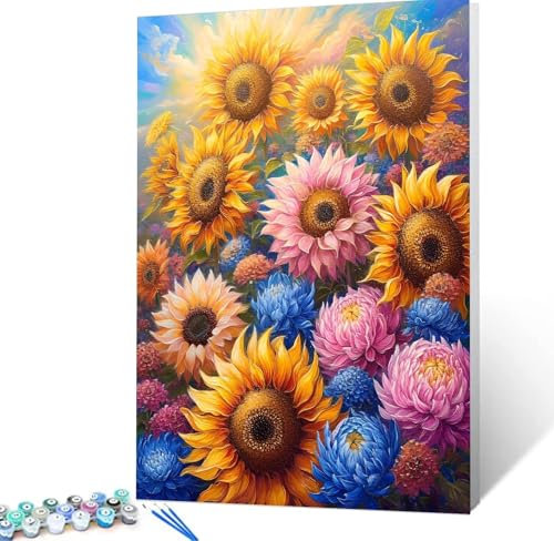 Malen Nach Zahlen Erwachsene Anlage, Paint by Numbers Knitterfreie Leinwand Bilder Sonnenblume Malen Nach Zahlen Kinder, DIY Handgemalt Ölgemälde Bastelset Erwachsene Wanddeko, Geschenke 90X160cm H5-1