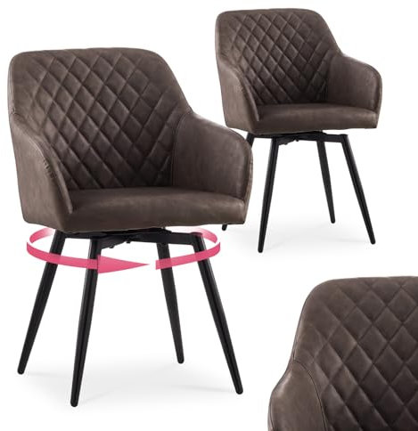 CLIPOP Esszimmerstühle Drehbar Set mit Armlehne, Kunstlelder Polsterstuhl Gepolstert Sitz Küchenstuhl Drehstuhl Armlehnenstuhl für Esszimmer Wohnzimmer Büro (Kunstleder Braun, 2er Set)