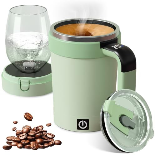 Otufan Tazza Automescolante Da 380 Ml, Con Coperchio E Display Lcd Touch Della Temperatura, Tazza Caffe per Agitazione Automatica, 304 Acciaio Inox, Per Caffè, Latte Di Soia, Cioccolata Calda (Verde)