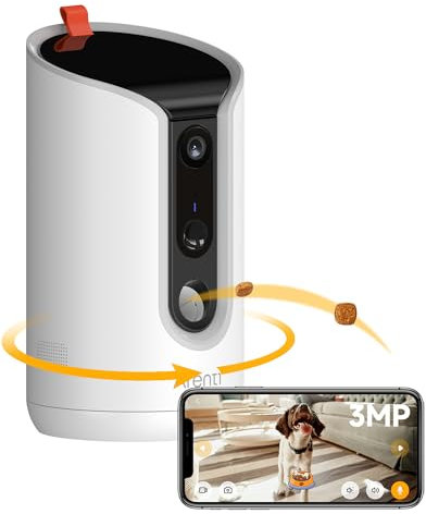 Arenti Cámara para Perros 360° para Mascotas, 2 K, dispensador automático de Comida con expulsión de golosinas con aplicación, cámara para Gatos, visión Nocturna, Audio bidireccional, detección de