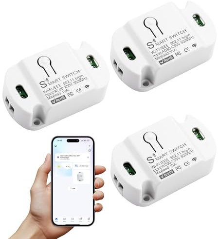 HNCY 3PCS Alexa Lichtschalter Smart Life, Smart Switch Modul, Sprachsteuerung/Timer, Mini WLAN Schalter mit Smart Life/Tuya App, WLAN Lichtschalter Smart Life Kompatibel Alexa/Google Home