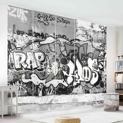 micasia Schiebegardine halbtransparent 60er Paneel Klett Steinoptik Textil lichtdurchlässig - Motiv Modern Flächenvorhang Wohnzimmer Schlafzimmer 1305 (300x250 cm - 5er Set)