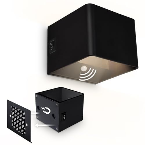 BRILONER Sticklights - LED Wandleuchte ohne Stromanschluss und ohne Bohren mit Bewegungsmelder, Akku, magnetisch abnehmbar, Wandlampe zum Kleben, Leselampe, Wohnzimmerlampe, Flur, 10x8x10cm, Schwarz