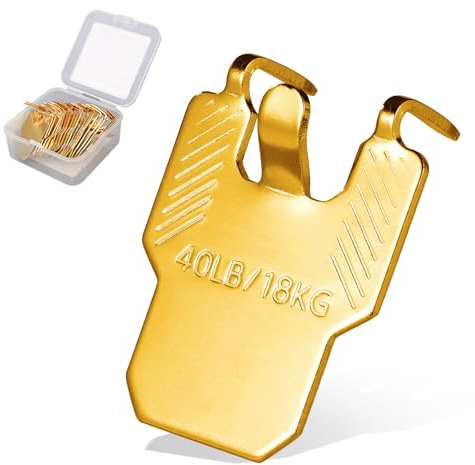 Lyreh 25pcs Drywall Picture Hanging Claw, Stainless Steel No Nails Required Picture Hangers Claws Mirror Hooks Holds up to 40lb for Photo Frame Mirror Artwork Plasterboard(Gold)