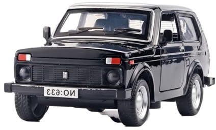 QZKUUELCA Maßstabgetreues Automodell 1:32 Skala Legierung Diecast Metall Auto Modell for Lada Niva Mini Simulation Statische Fahrzeuge Ornamente Miniatur Motorfahrzeug Modelle(Black)