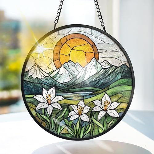 Bimkole Blume Buntglas Sonnenfänger Fensterschmuck hängend - Blütenblätter Fensterdeko Hängend - für Garten, Fenster und Tür, Weihnachten, Handgefertigter Sonnenfänger Dekor 20x20 cm