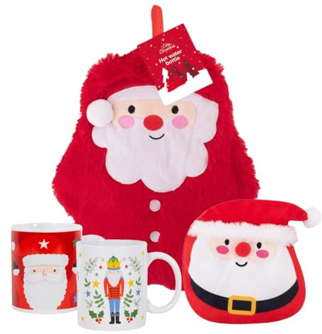 Christmas Cosy Winter Warmer Gift Set – Santa & Nutcracker Mugs, Plush Santa Hot Water Bottle & Reusable Handwarmer – Festive Comfort Gift for Cold Nights